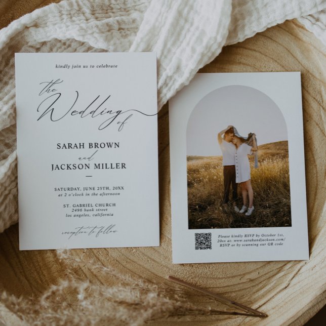 Simple Elegant Modern Script QR Code Wedding Invitation (Creator Uploaded)