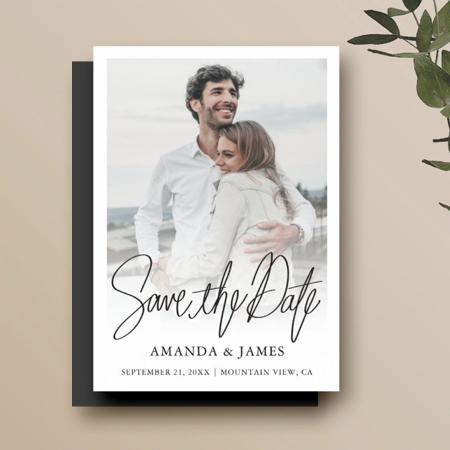 Simple Elegant Modern Script Save the Date Photo Magnetic Invitation (Creator Uploaded)