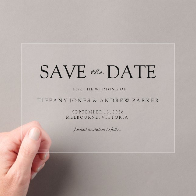 Simple Elegant Modern Script Wedding Save the date Acrylic Invitations (Insitu (Handheld))