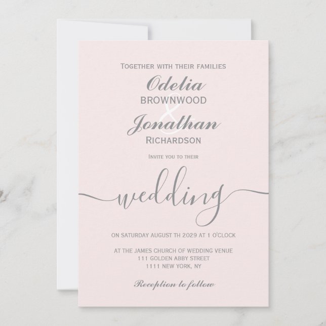 Simple Elegant Modern Soft Pink Wedding Invitation (Front)