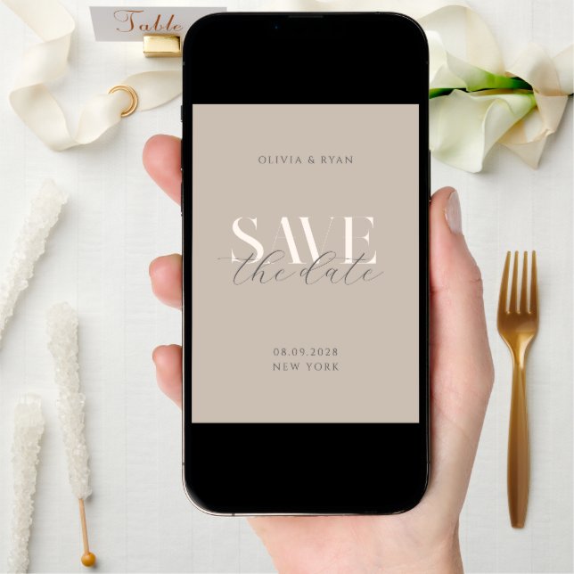 Simple Elegant Modern Taupe Beige Chic Wedding Save The Date (Front Digital)