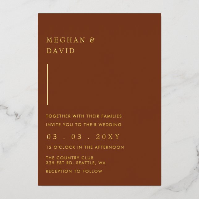 Simple Elegant Modern Terracotta Wedding Foil Invitation (Front)