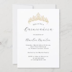 Simple Elegant Modern Tiara Quinceanera Invitation