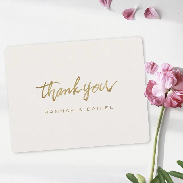 Simple Elegant Modern Typography Gold Wedding Thank You Card | Zazzle