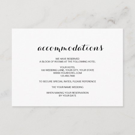 Simple Elegant Modern Wedding Accommodation Card