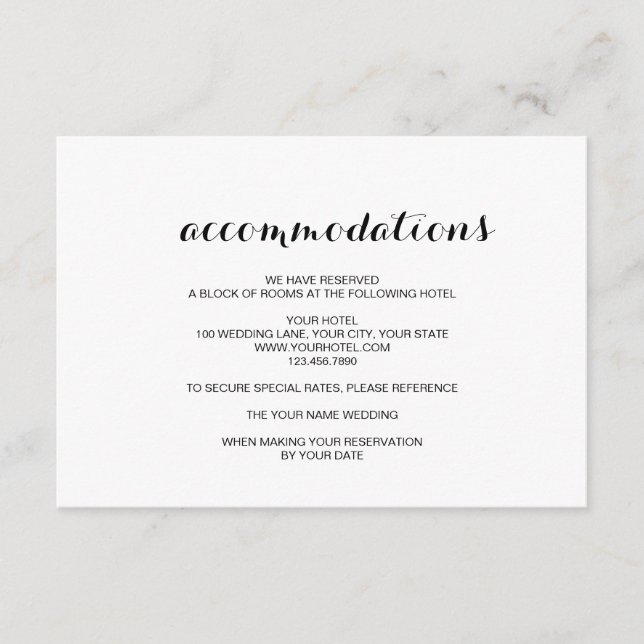 Simple Elegant Modern Wedding Accommodation Card (Front)