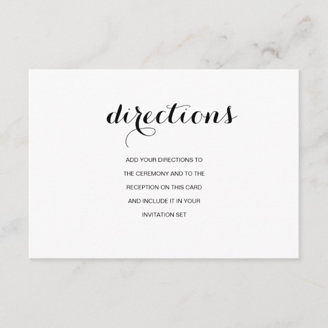 Simple Elegant Modern Wedding Directions Card (Front)