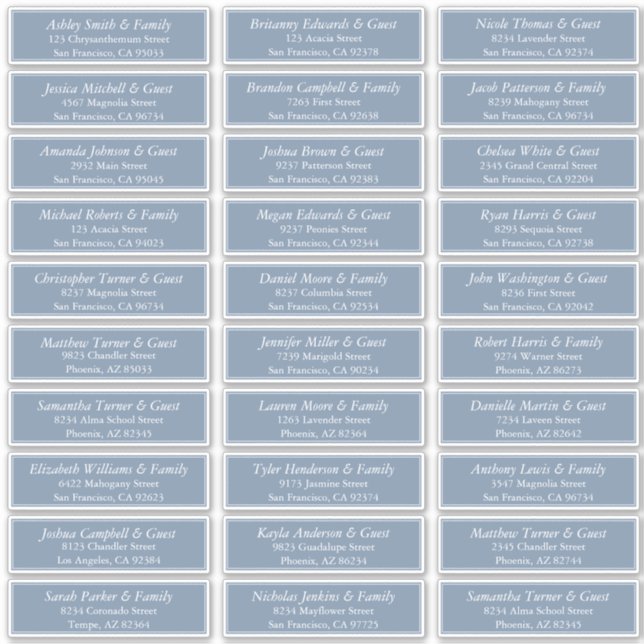 Simple Elegant Modern Wedding Guest Names Address Sticker (Front)