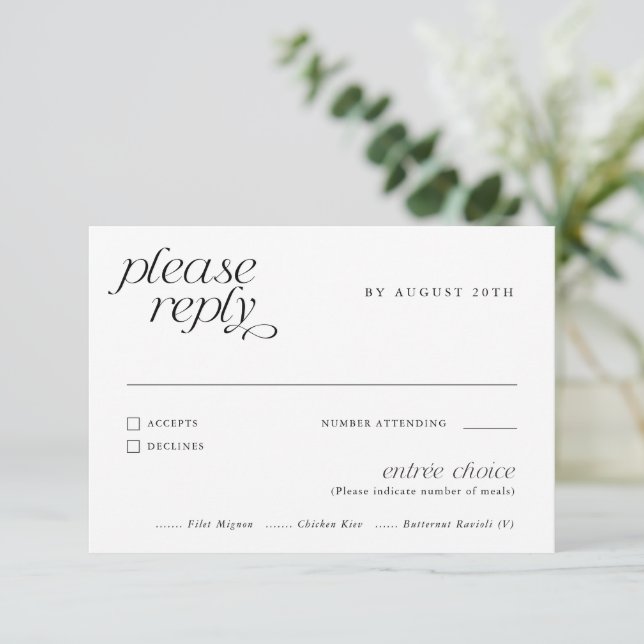 Simple Elegant Modern Wedding Meal Choice RSVP Card (Standing Front)