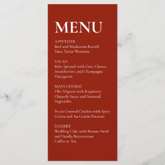 Simple Elegant Modern Wedding Menu Red