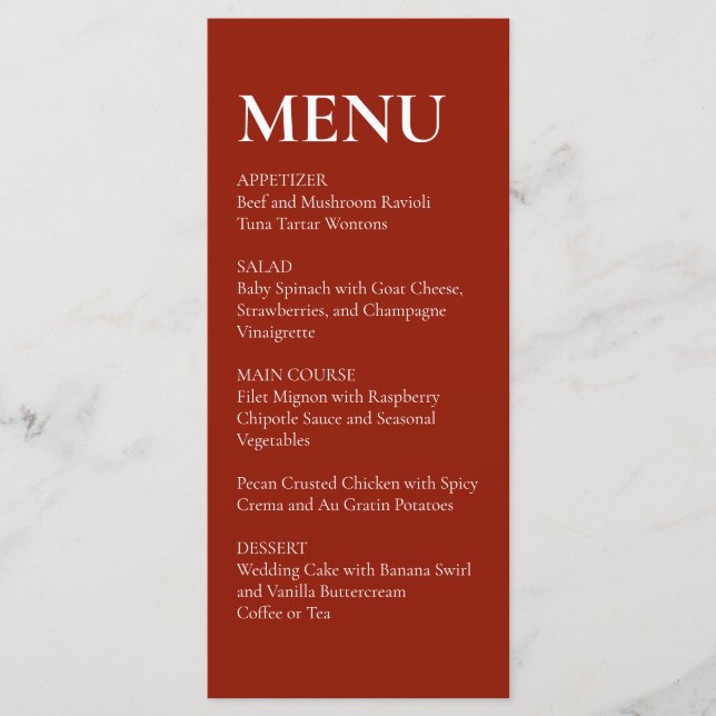 Simple Elegant  Modern Wedding Menu Red  (Front)