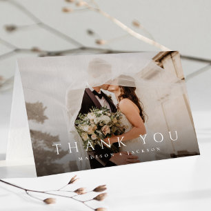 Simple Elegant Modern Wedding Photo Letterpress Thank You Card