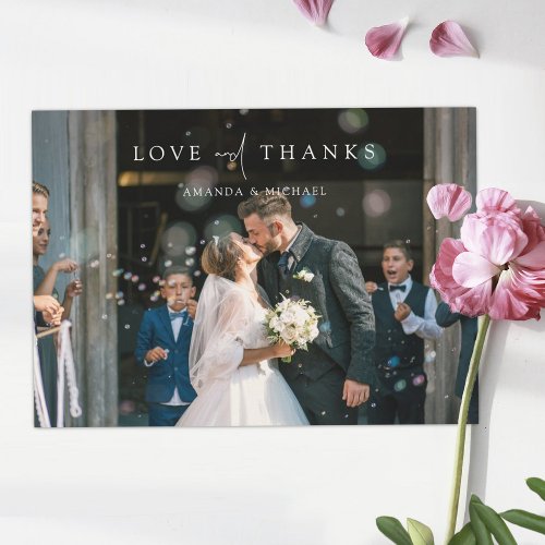 Simple Elegant Modern Wedding Photo Newlyweds Thank You Card