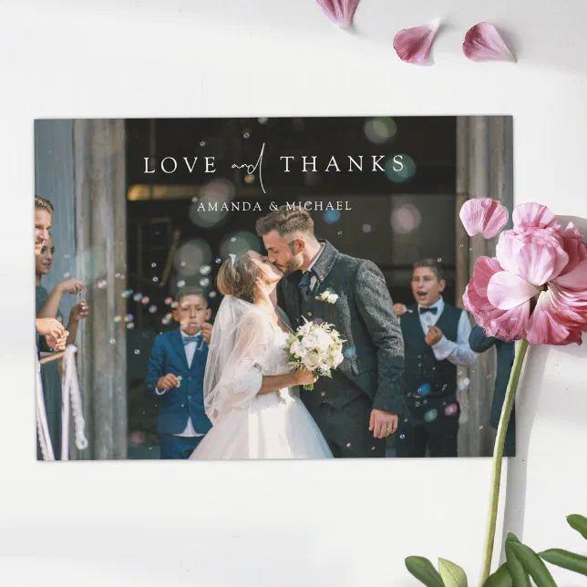 Simple Elegant Modern Wedding Photo Newlyweds Thank You Card | Zazzle
