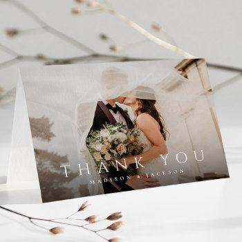Simple Elegant Modern Wedding Photo Thank You Card by JAmberDesign at Zazzle