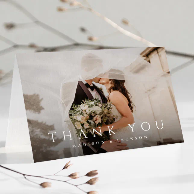 Simple Elegant Modern Wedding Photo Thank You Card | Zazzle