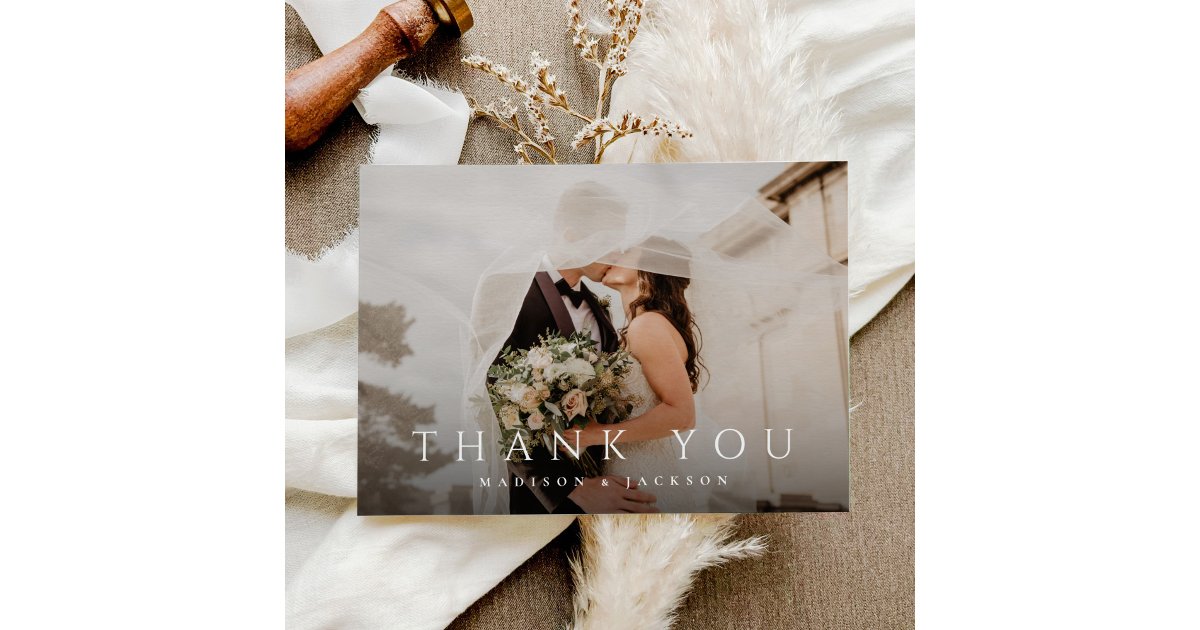 Simple Elegant Modern Wedding Photo Thank You Card | Zazzle
