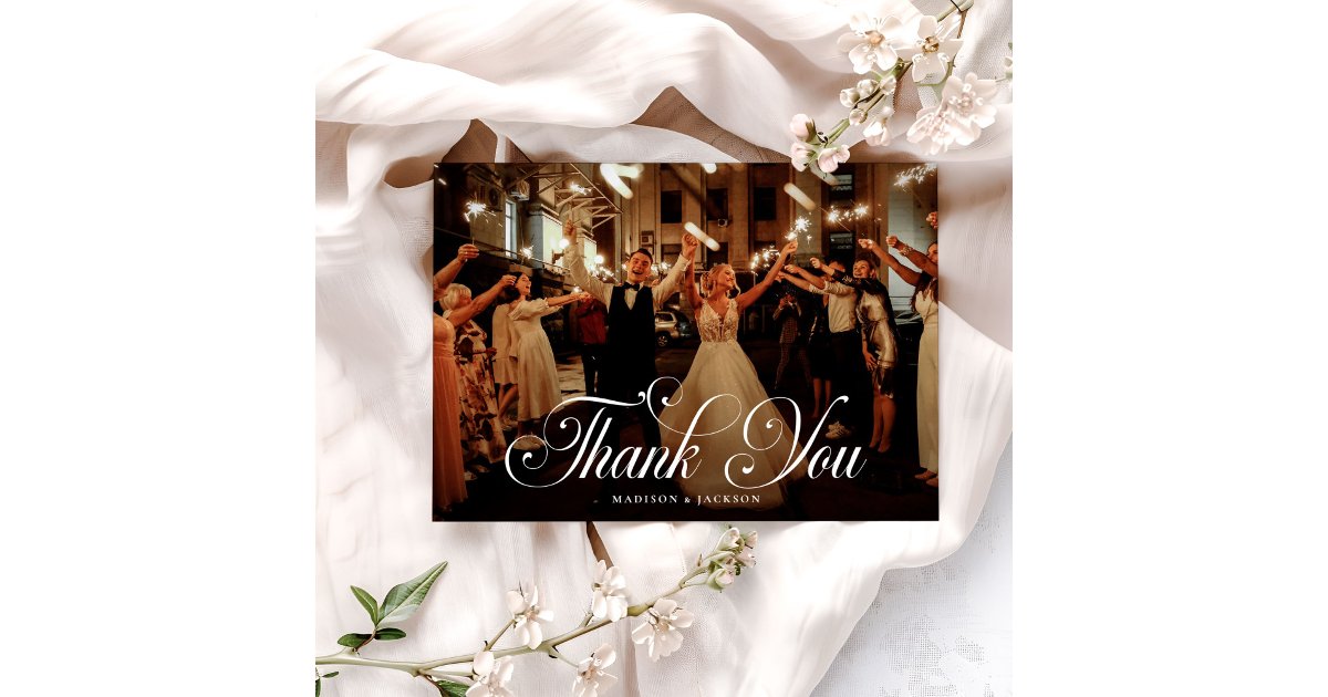 Simple Elegant Modern Wedding Photo Thank You Card | Zazzle