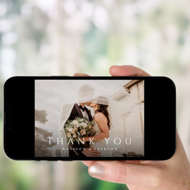 Simple Elegant Modern Wedding Photo Thank You Card (Front Digital)
