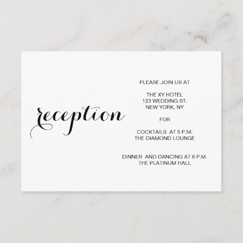 Simple Elegant Modern Wedding Reception Card