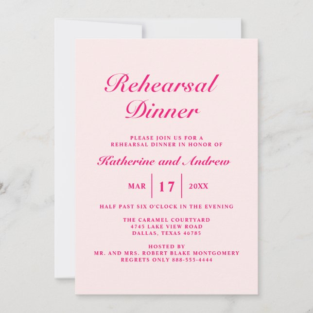 Simple Elegant Modern Wedding Rehearsal Dinner Invitation (Front)