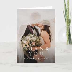 Simple Elegant Modern Wedding Vertical Photo Letterpress Thank You Card