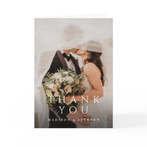 Simple Elegant Modern Wedding Vertical Photo Thank You Card