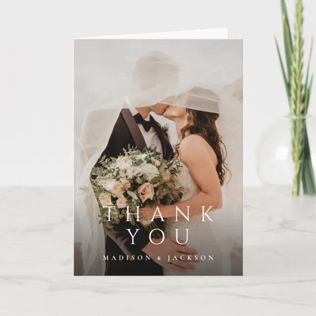 Simple Elegant Modern Wedding Vertical Photo Thank You Card | Zazzle
