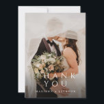 Simple Elegant Modern Wedding Vertical Photo Thank You Card<br><div class="desc">Simple Elegant Modern Wedding Vertical Photo Thank You Card features your full wedding photo,  with elegant type overlay. Customize your special wedding thank you on the back,  or remove it to leave the back blank for your handwritten message of thanks.</div>