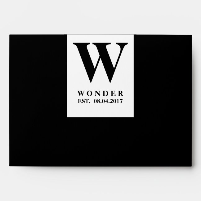 Simple Elegant Monogram black minimalist Wedding Envelope
