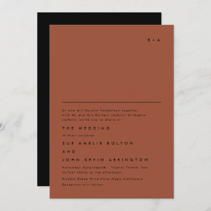 Simple Elegant Monogram Black Terracotta Wedding Invitation
