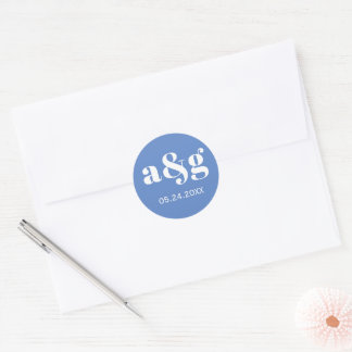 Simple, elegant monogram blue wedding classic round sticker