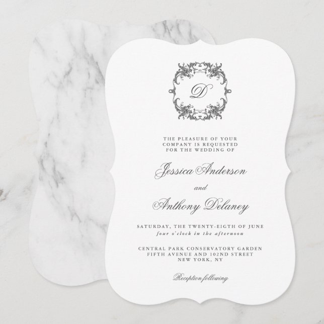 Simple Elegant Monogram Classic Wedding Invitation (Front/Back)