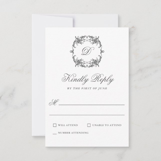 Simple Elegant Monogram Classic Wedding RSVP Card (Front)