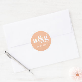 Simple, elegant monogram coral peach wedding classic round sticker