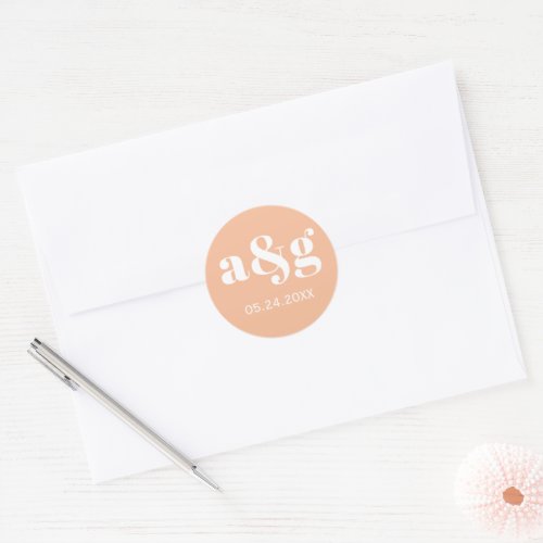 Simple, elegant monogram coral peach wedding classic round sticker