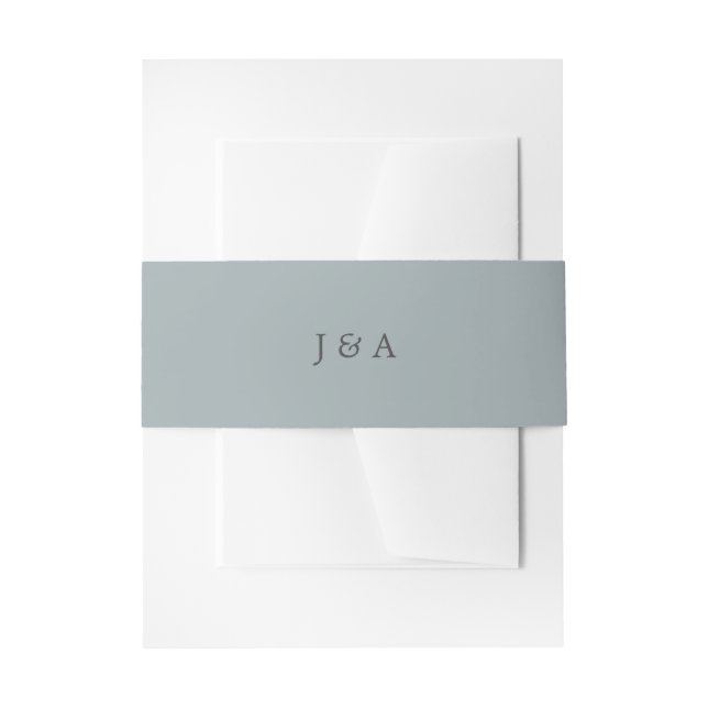 Simple Elegant Monogram Dusty Blue Invitation Belly Band (Front Example)