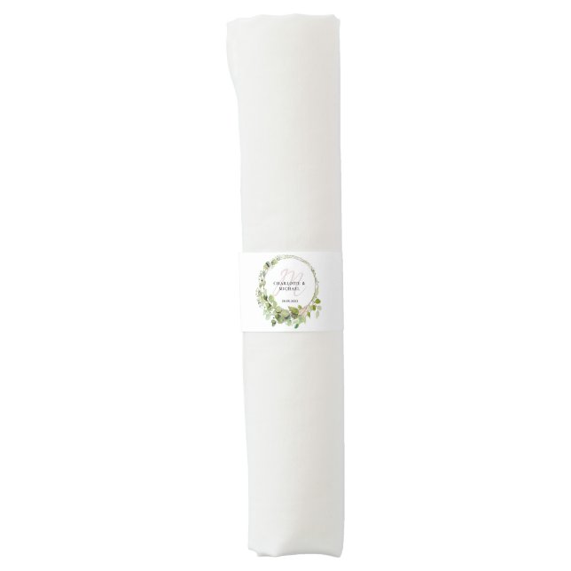Simple, elegant, monogram eucalyptus napkin bands (Front)