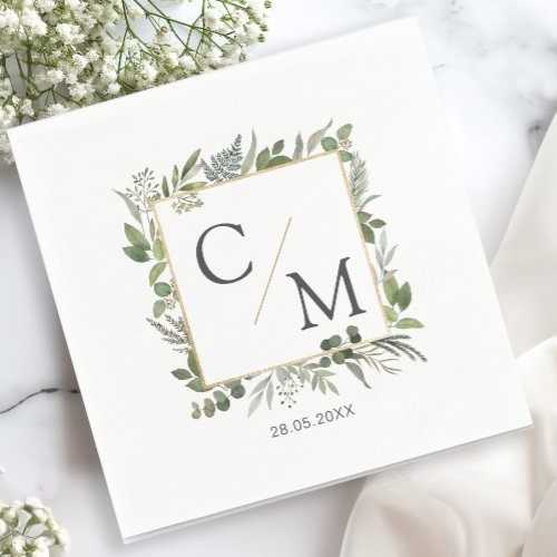 Simple elegant monogram eucalyptus napkins