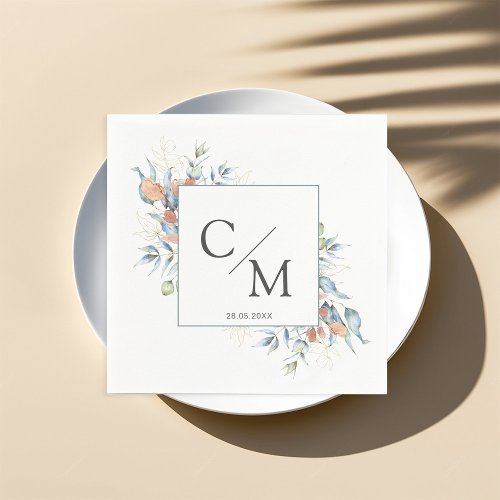 Simple elegant monogram eucalyptus napkins