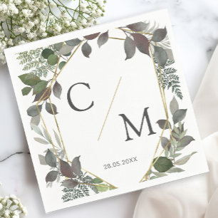 Simple elegant monogram eucalyptus napkins