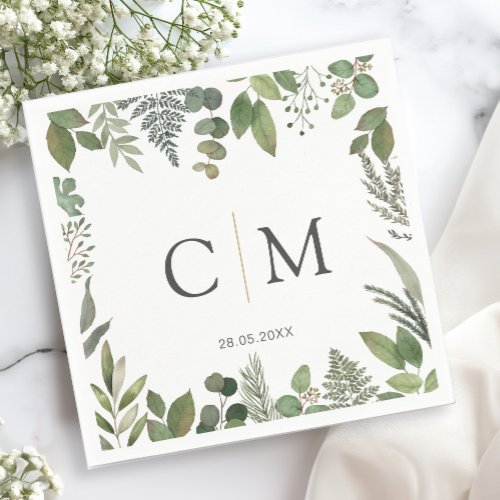 Simple elegant monogram eucalyptus napkins