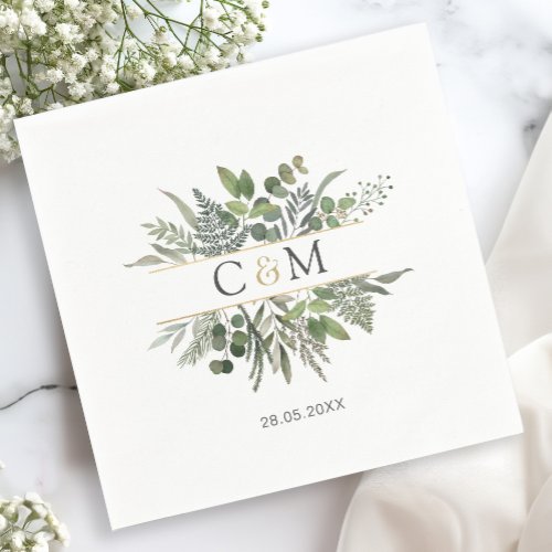 Simple elegant monogram eucalyptus napkins