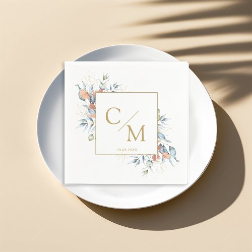 Simple elegant monogram eucalyptus napkins