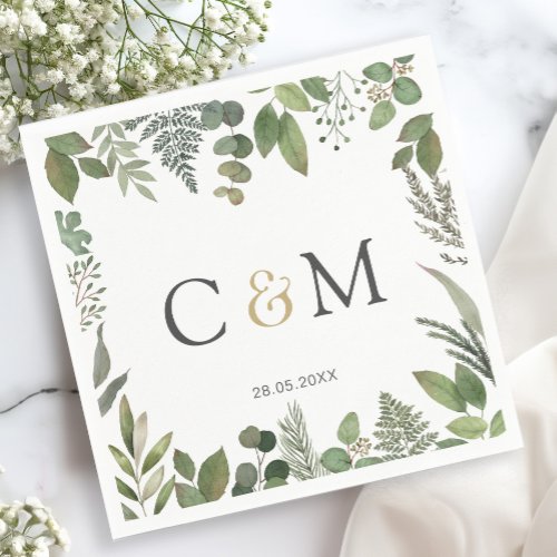 Simple elegant monogram eucalyptus napkins