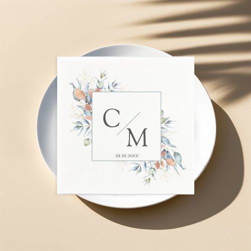 Simple elegant monogram eucalyptus napkins