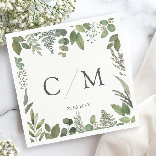 Simple elegant monogram eucalyptus napkins