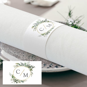 Simple elegant monogram eucalyptus napkins napkin bands