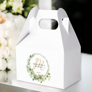 Simple, elegant, monogram eucalyptus wedding   favor boxes