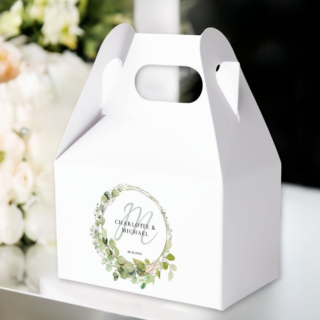 Simple, elegant, monogram eucalyptus wedding   favor boxes (Simple, elegant, monogram eucalyptus wedding favor boxes)